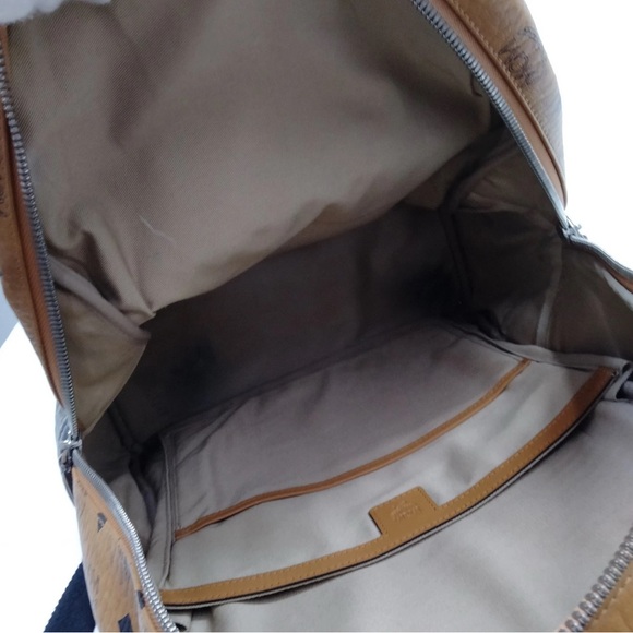 Authentic MCM BackPack Bag  Black Tan White leather pvc - Picture 7 of 11